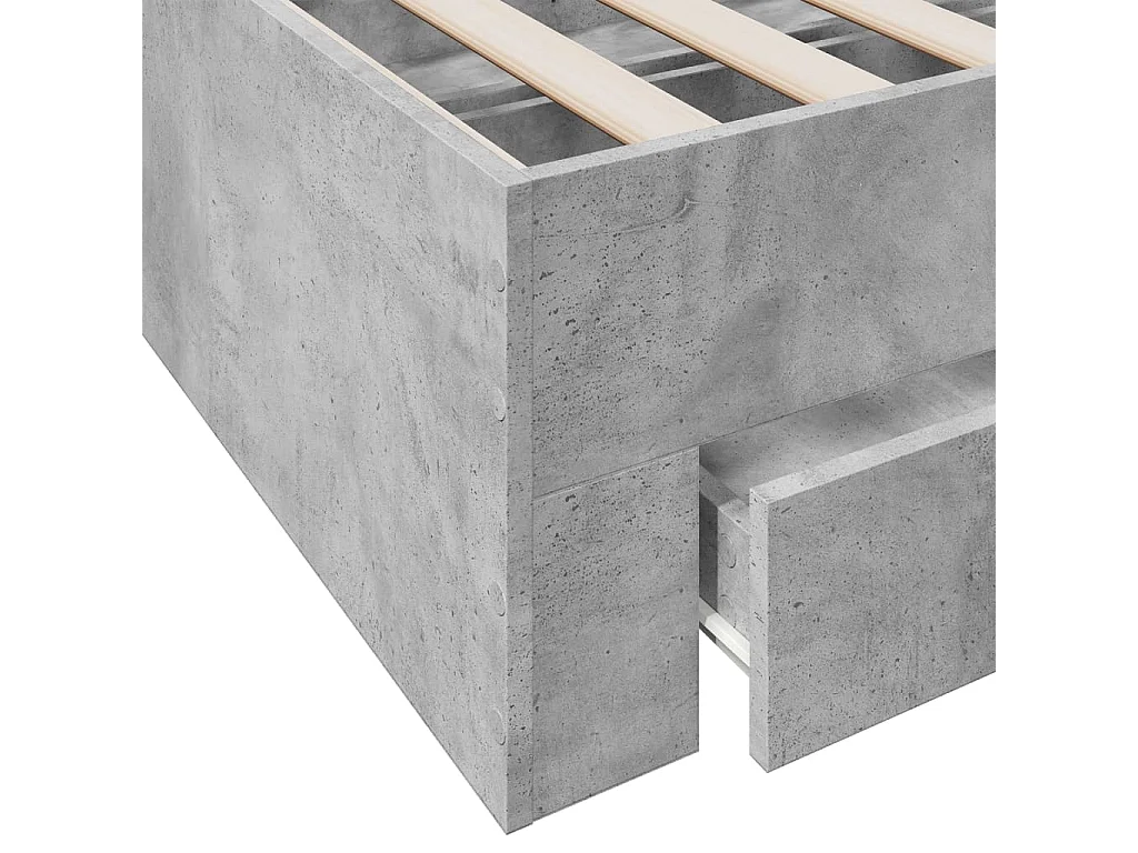 Lit simple | Lit adulte, enfant | Cadre de lit avec tiroirs gris béton 100x200 cm