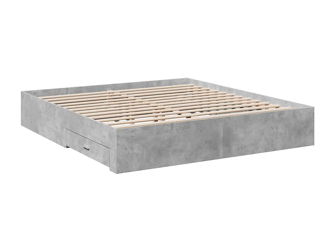 Lit double | Lit adulte | Cadre de lit avec tiroirs gris béton 200x200 cm