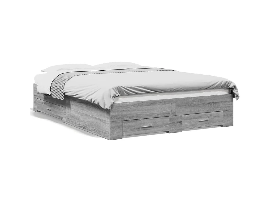 Lit double | Lit adulte | Cadre de lit avec tiroirs sonoma gris 140x190 cm