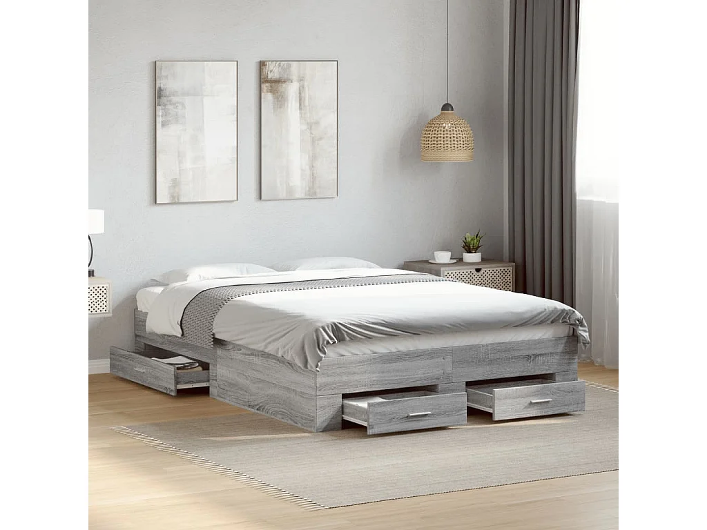 Lit double | Lit adulte | Cadre de lit avec tiroirs sonoma gris 140x190 cm