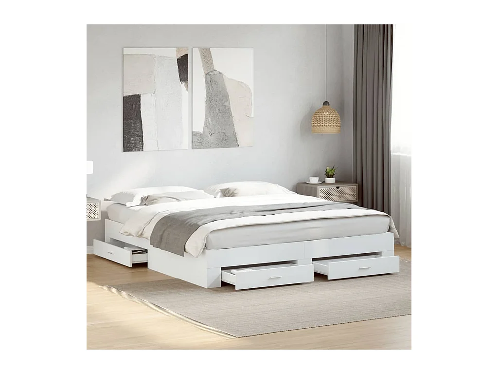 Lit double | Lit adulte | Cadre de lit avec tiroirs blanc 180x200 cm