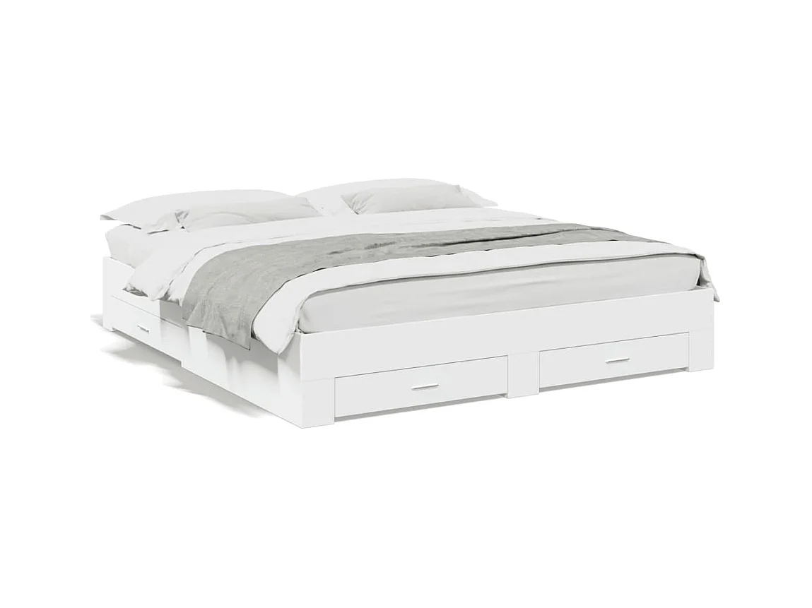 Lit double | Lit adulte | Cadre de lit avec tiroirs blanc 180x200 cm