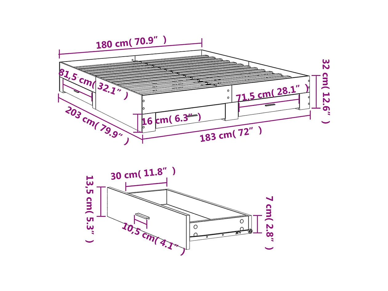 Lit double | Lit adulte | Cadre de lit avec tiroirs blanc 180x200 cm