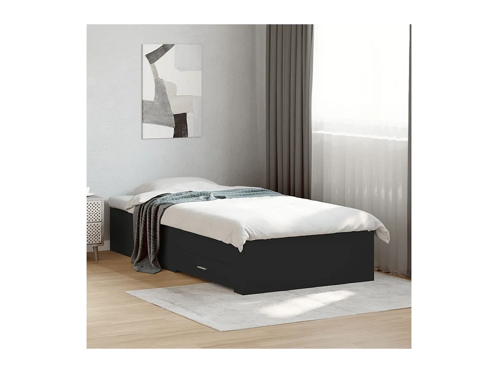 Lit simple | Lit adulte, enfant | Cadre de lit avec tiroirs noir 75x190 cm