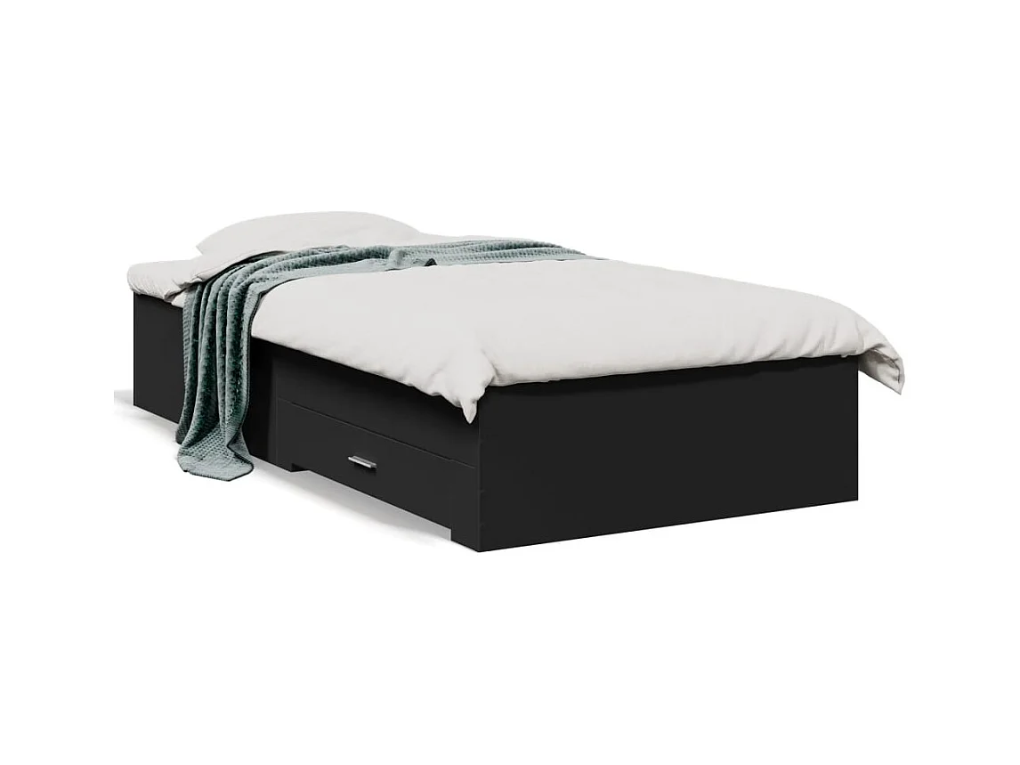Lit simple | Lit adulte, enfant | Cadre de lit avec tiroirs noir 75x190 cm