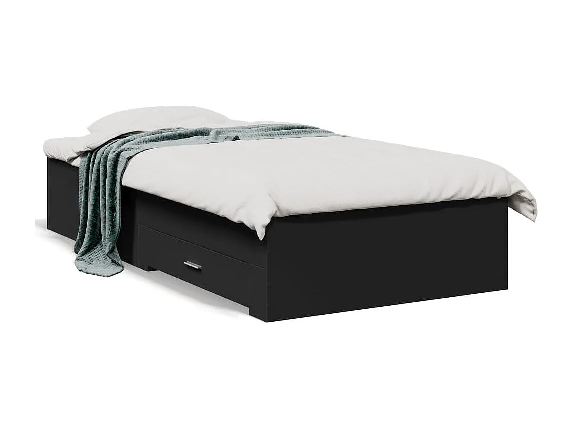 Lit simple | Lit adulte, enfant | Cadre de lit avec tiroirs noir 75x190 cm
