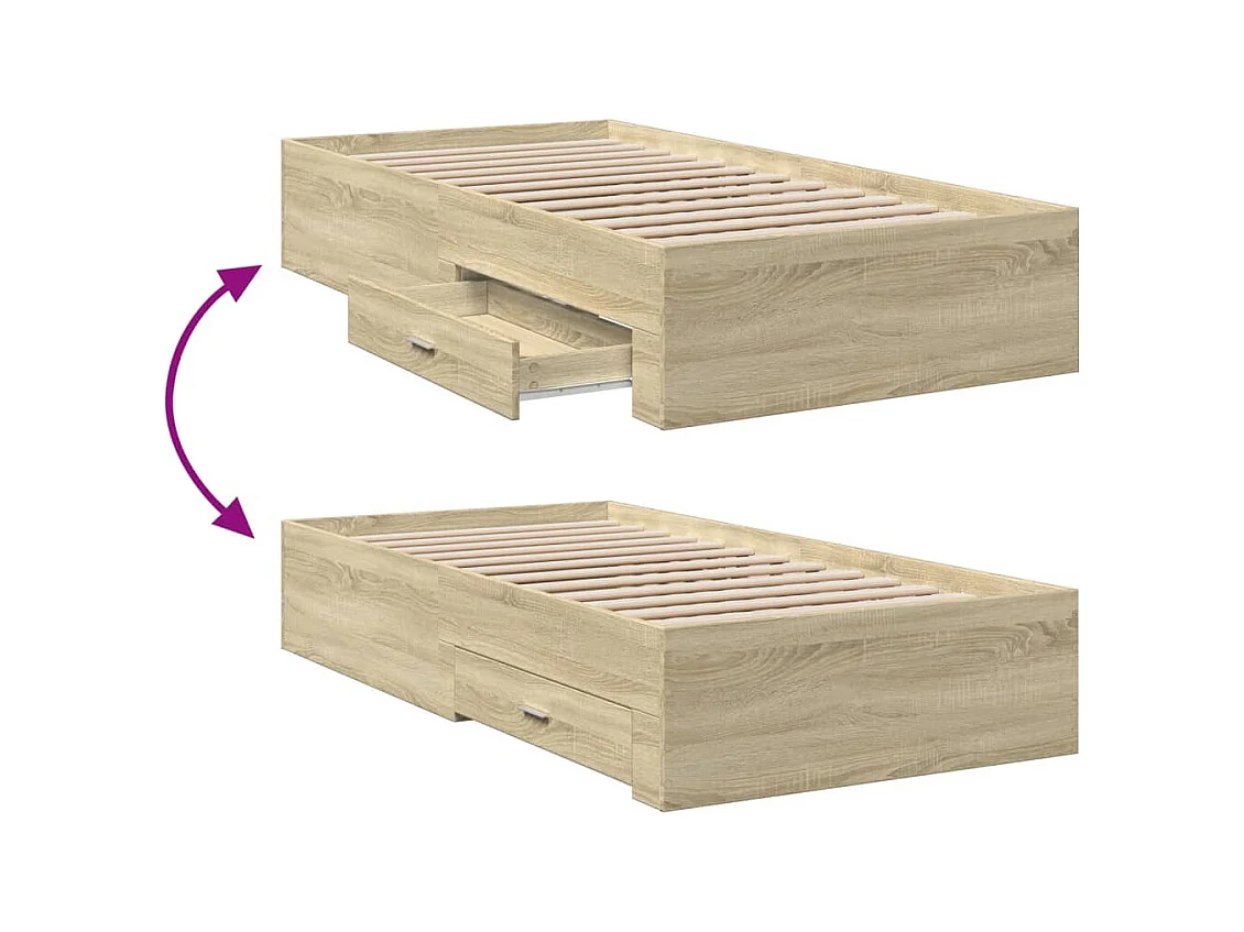 Lit simple | Lit adulte, enfant | Cadre de lit avec tiroirs chêne sonoma 75x190 cm