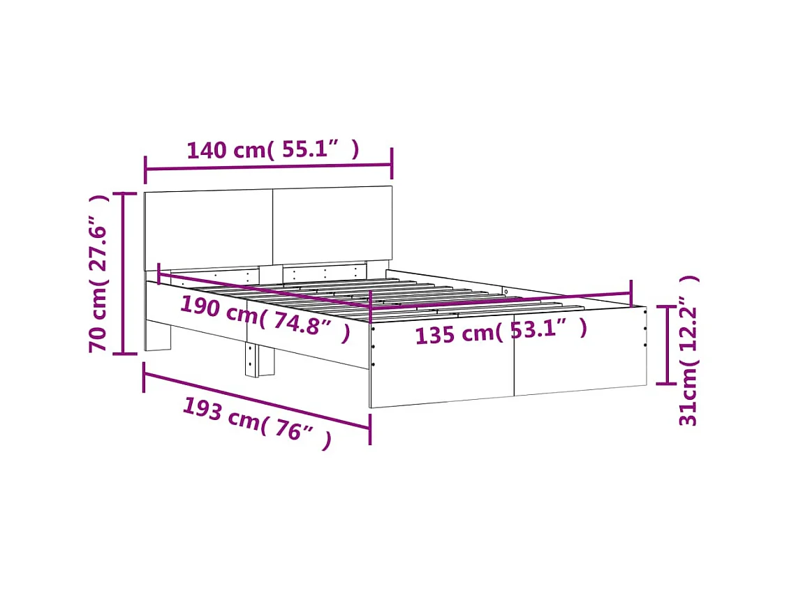 Lit double | Lit adulte | Cadre de lit gris béton 135x190 cm
