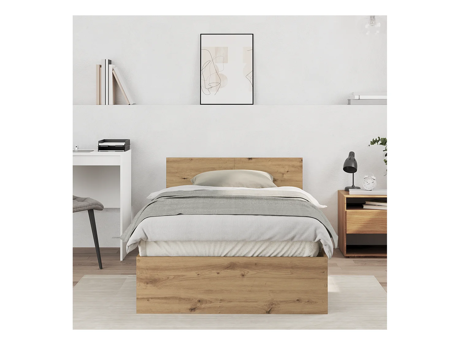 Lit simple | Lit adulte, enfant | Cadre de lit Chêne artisanal 100x200 cm Bois d'ingénierie