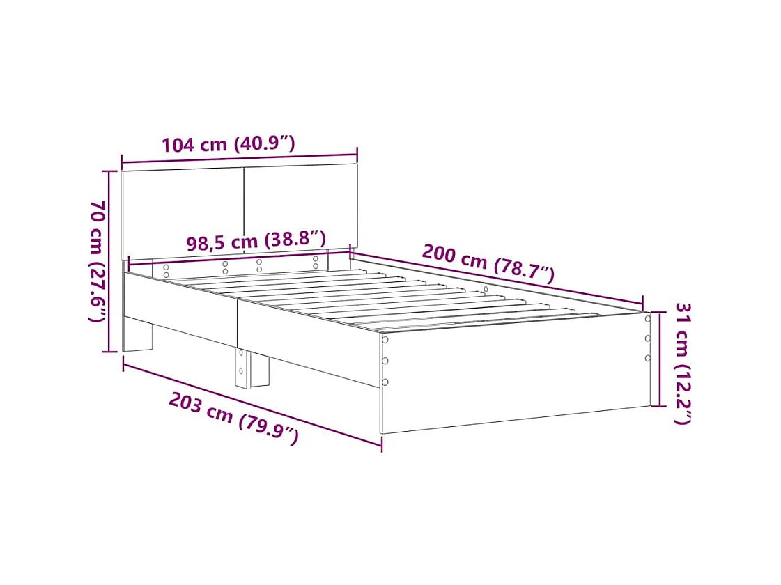 Lit simple | Lit adulte, enfant | Cadre de lit Chêne artisanal 100x200 cm Bois d'ingénierie