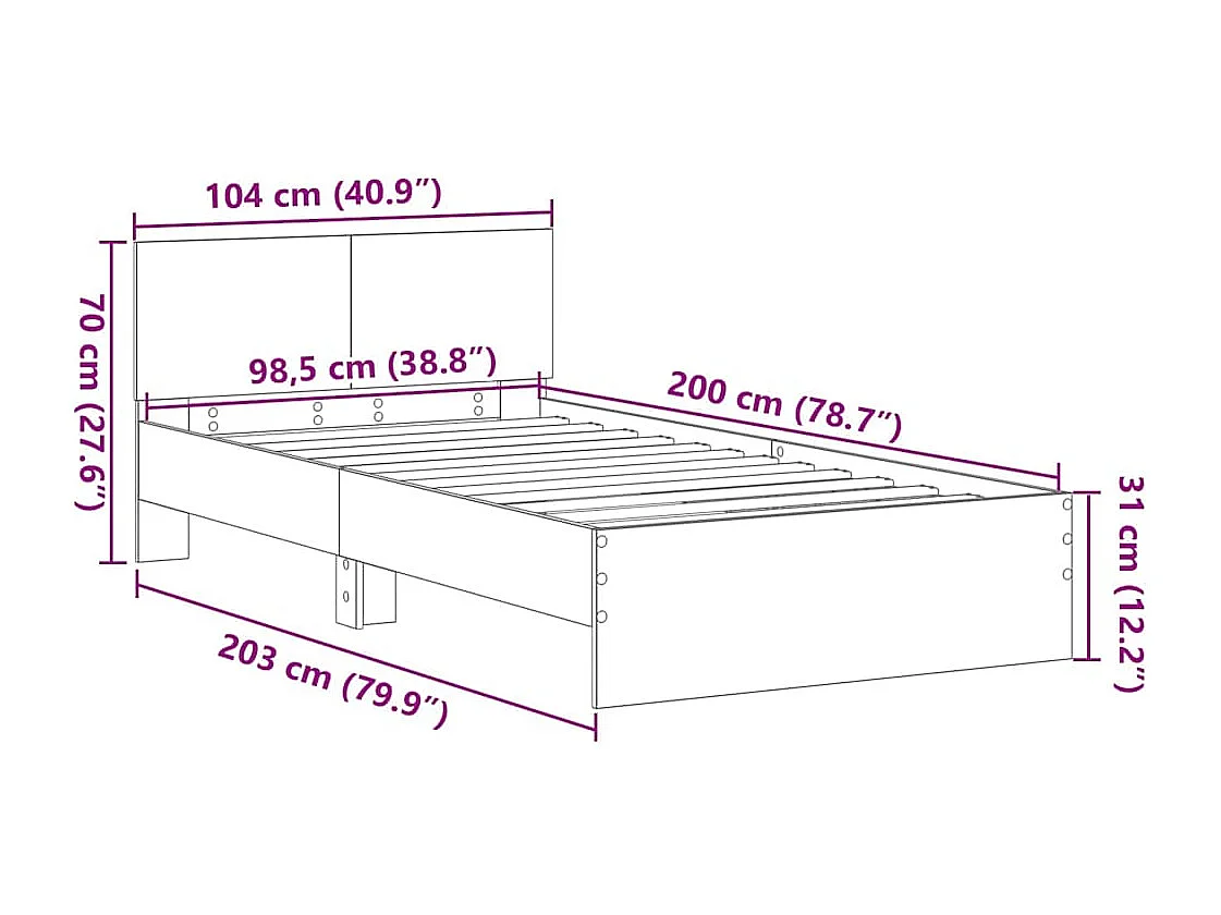 Lit simple | Lit adulte, enfant | Cadre de lit Chêne artisanal 100x200 cm Bois d'ingénierie