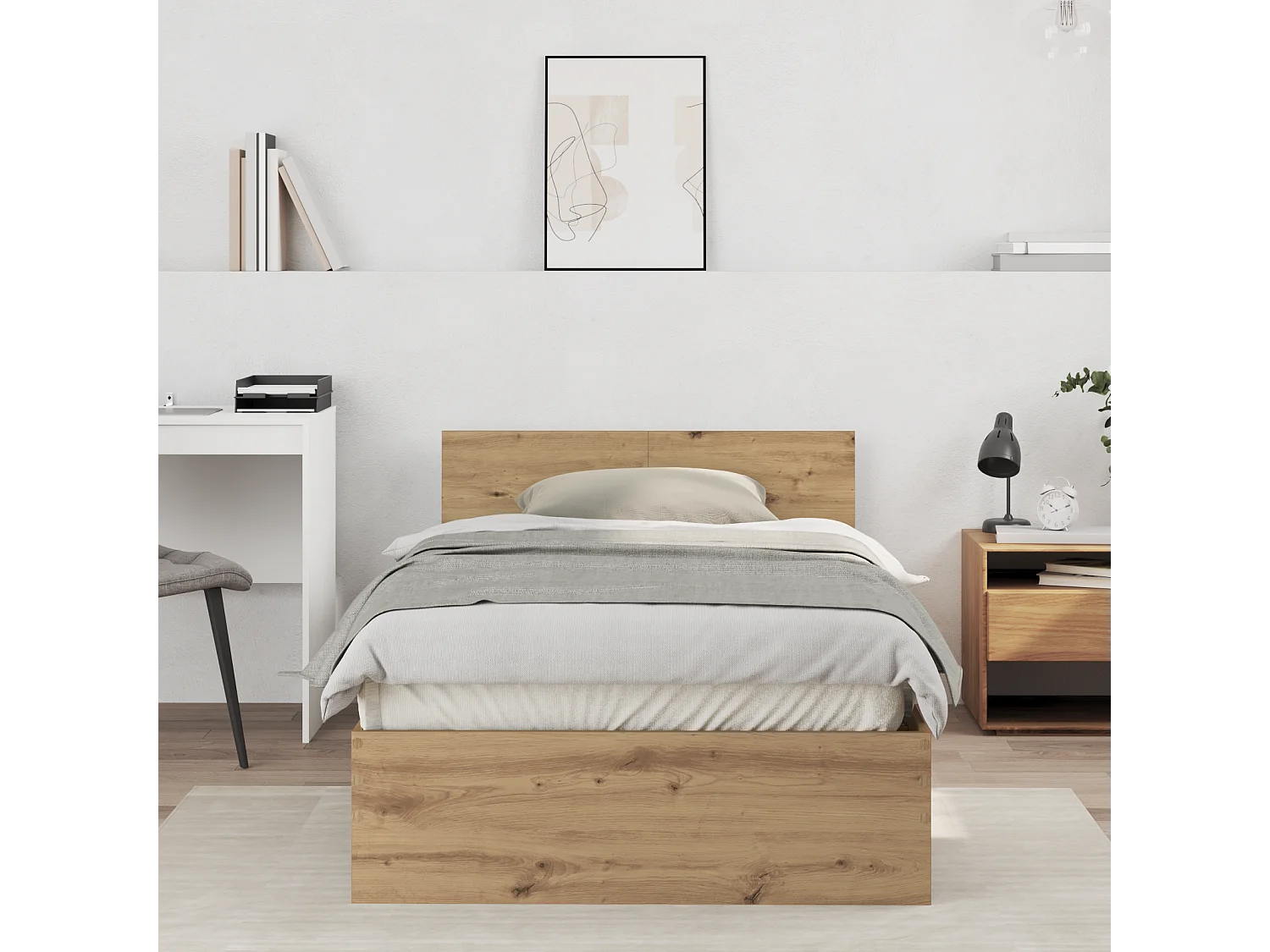 Lit simple | Lit adulte, enfant | Cadre de lit Chêne artisanal 100x200 cm Bois d'ingénierie