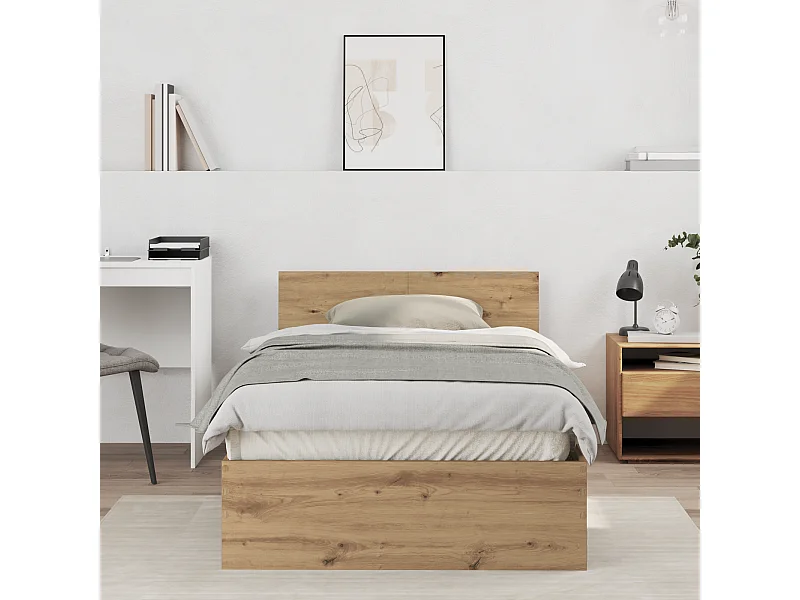 Lit simple | Lit adulte, enfant | Cadre de lit Chêne artisanal 100x200 cm Bois d'ingénierie