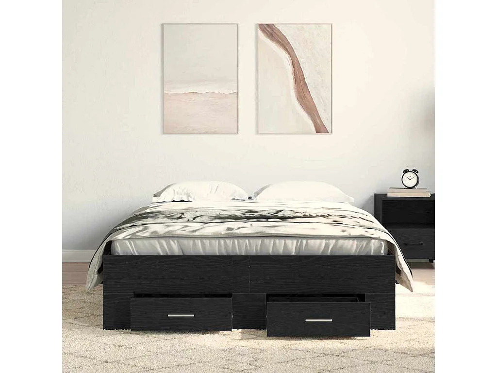Lit simple | Lit adulte, enfant | Cadre de lit avec tiroirs avec tiroir Chêne noir 120x200 cm