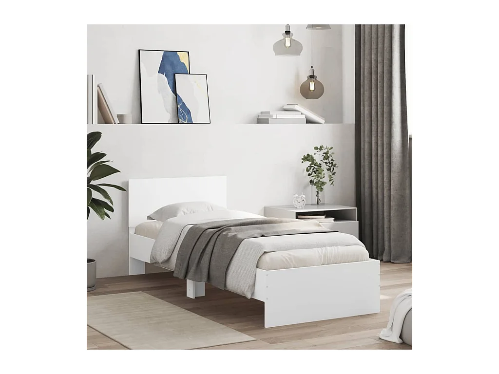 Lit simple | Lit adulte, enfant | Cadre de lit avec tête de lit blanc 75x190 cm