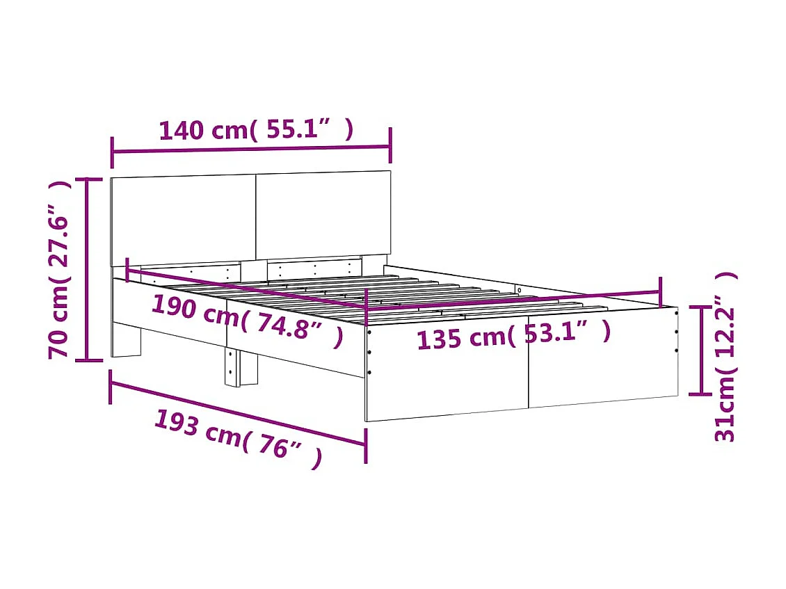 Lit double | Lit adulte | Cadre de lit blanc 135x190 cm