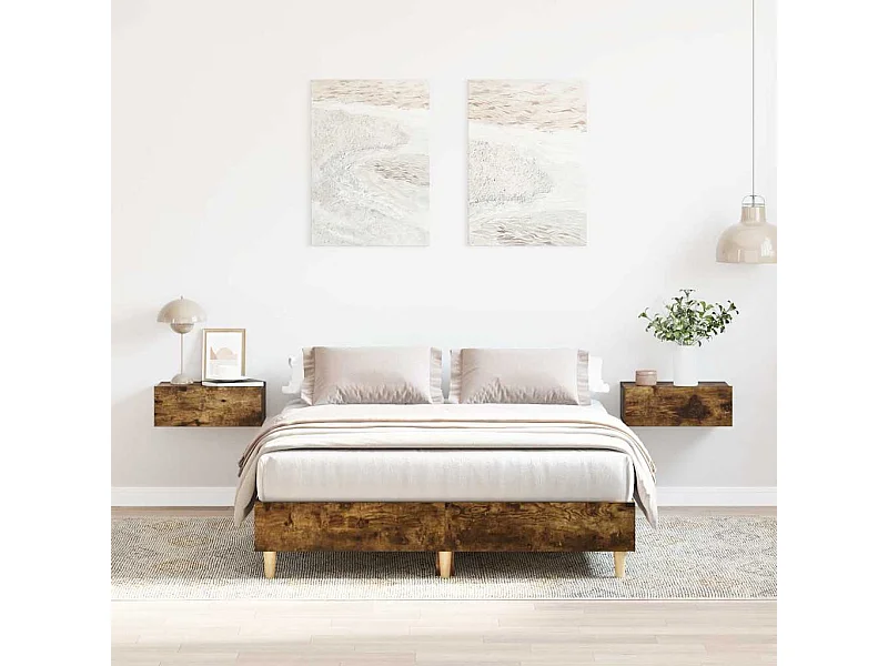 Lit double | Lit adulte | Cadre de lit chêne fumé 135x190 cm bois ingénierie