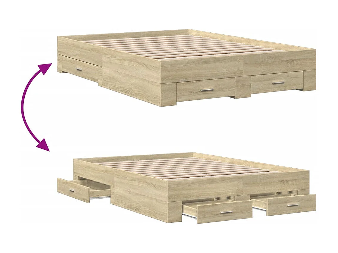 Lit simple | Lit adulte, enfant | Cadre de lit avec tiroirs chêne sonoma 120x190 cm
