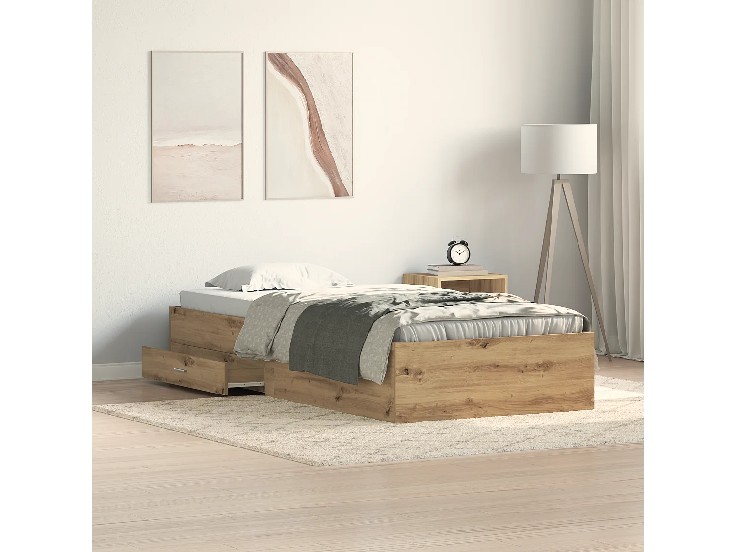 Lit simple | Lit adulte, enfant | Cadre de lit avec tiroirs chêne artisanal 90x200 cm