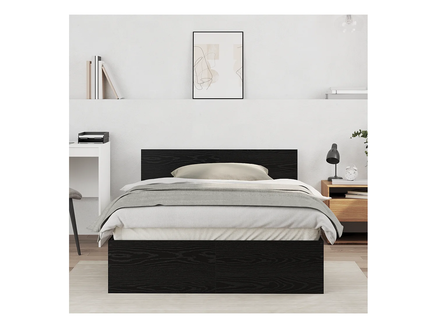 Lit simple | Lit adulte, enfant | Cadre de lit avec tête de lit Chêne noir 120x190 cm