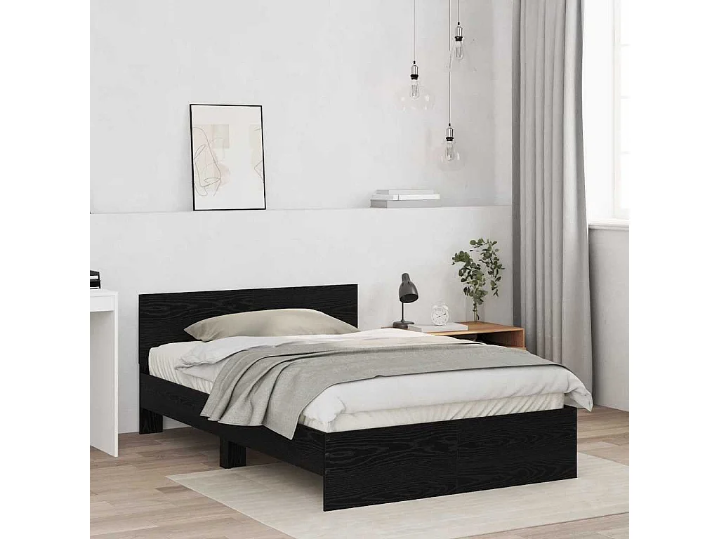 Lit simple | Lit adulte, enfant | Cadre de lit avec tête de lit Chêne noir 120x190 cm