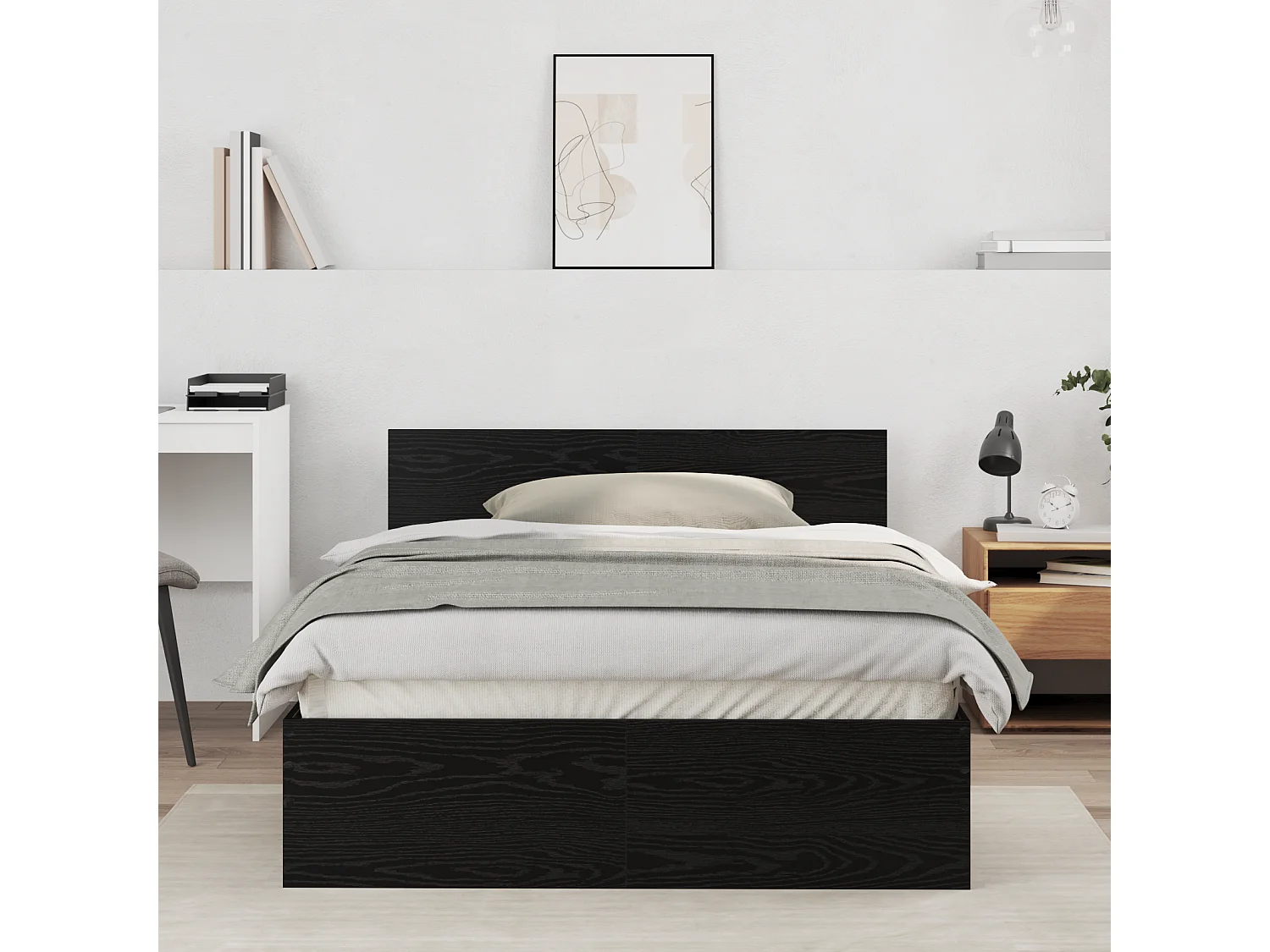 Lit simple | Lit adulte, enfant | Cadre de lit avec tête de lit Chêne noir 120x190 cm
