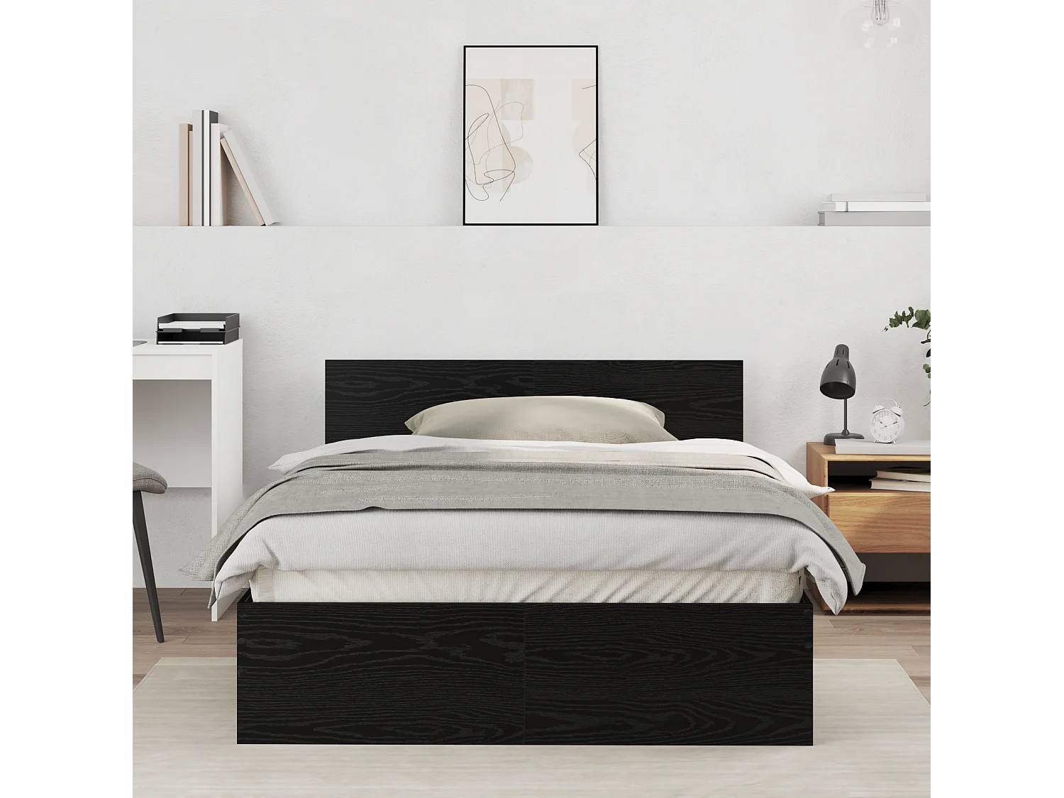 Lit simple | Lit adulte, enfant | Cadre de lit avec tête de lit Chêne noir 120x190 cm