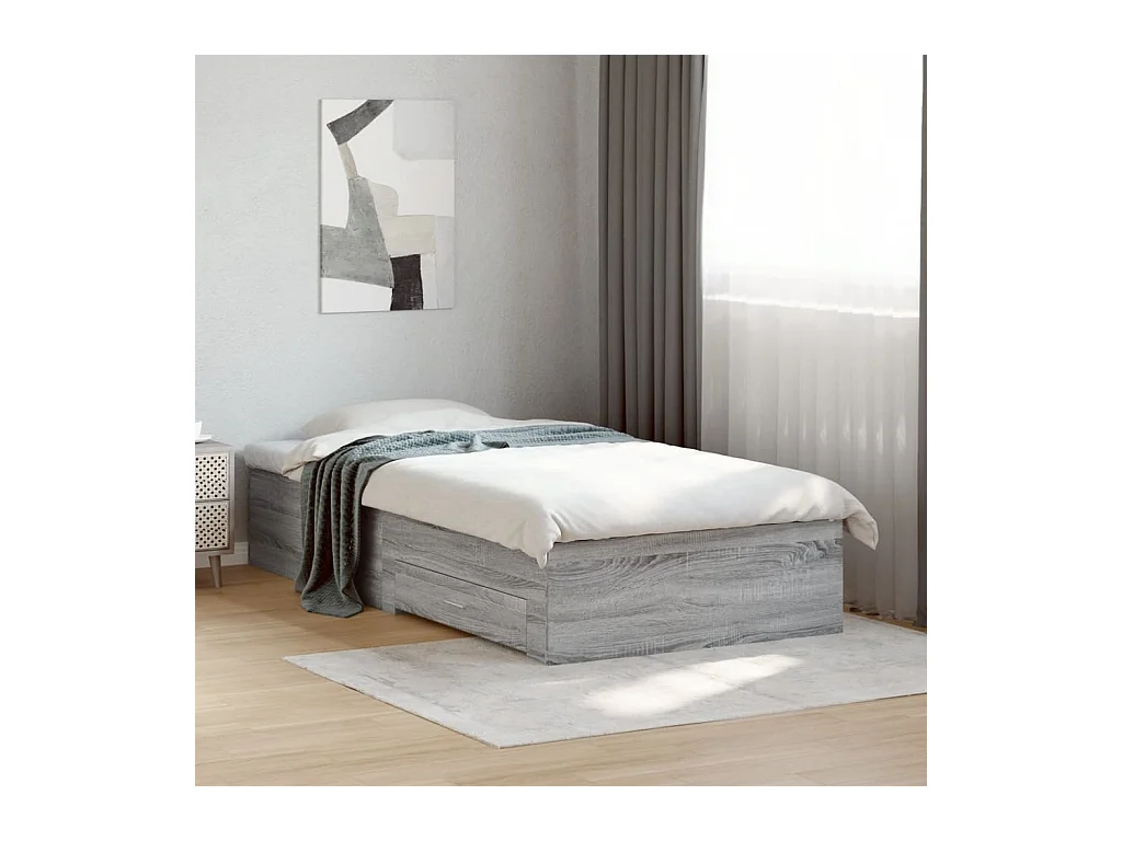 Lit simple | Lit adulte, enfant | Cadre de lit avec tiroirs sonoma gris 90x200 cm