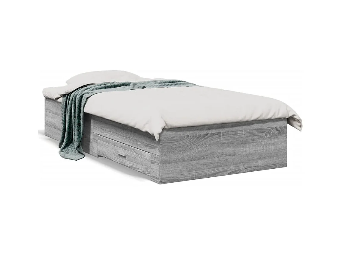 Lit simple | Lit adulte, enfant | Cadre de lit avec tiroirs sonoma gris 90x200 cm