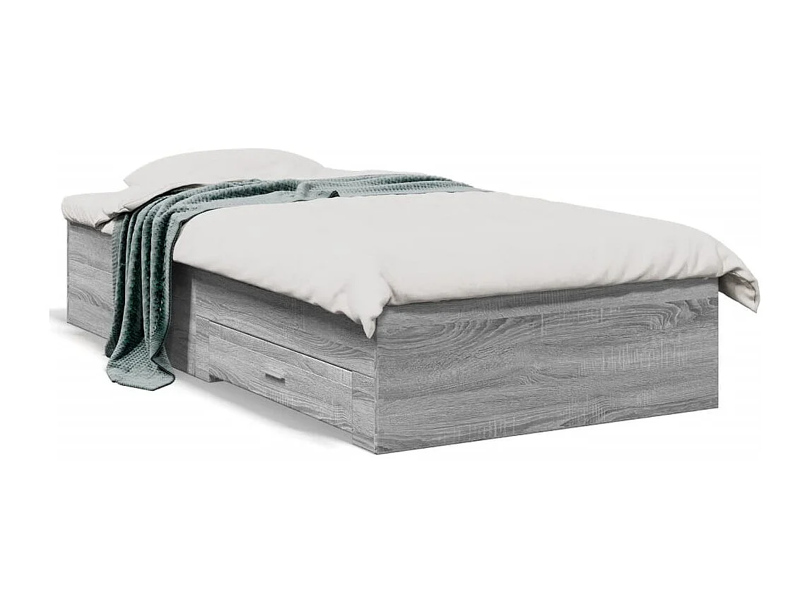 Lit simple | Lit adulte, enfant | Cadre de lit avec tiroirs sonoma gris 90x200 cm
