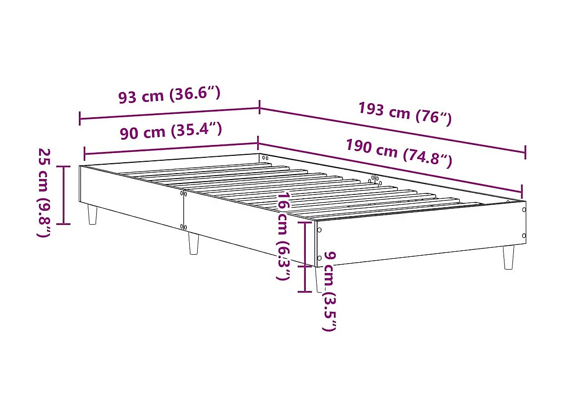 Lit simple | Lit adulte, enfant | Cadre de lit gris béton 90x190cm bois d'ingénierie