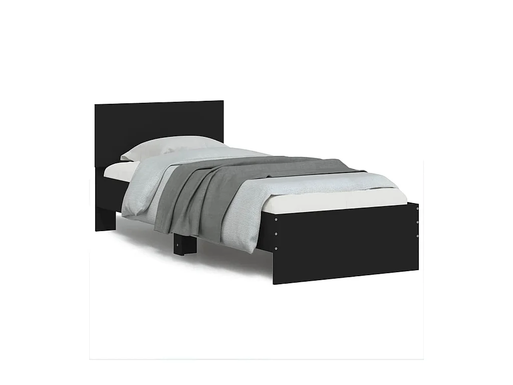 Lit simple | Lit adulte, enfant | Cadre de lit avec tête de lit noir 75x190 cm