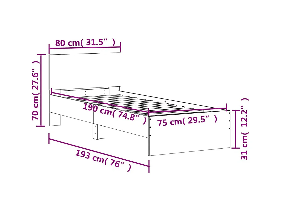 Lit simple | Lit adulte, enfant | Cadre de lit avec tête de lit noir 75x190 cm