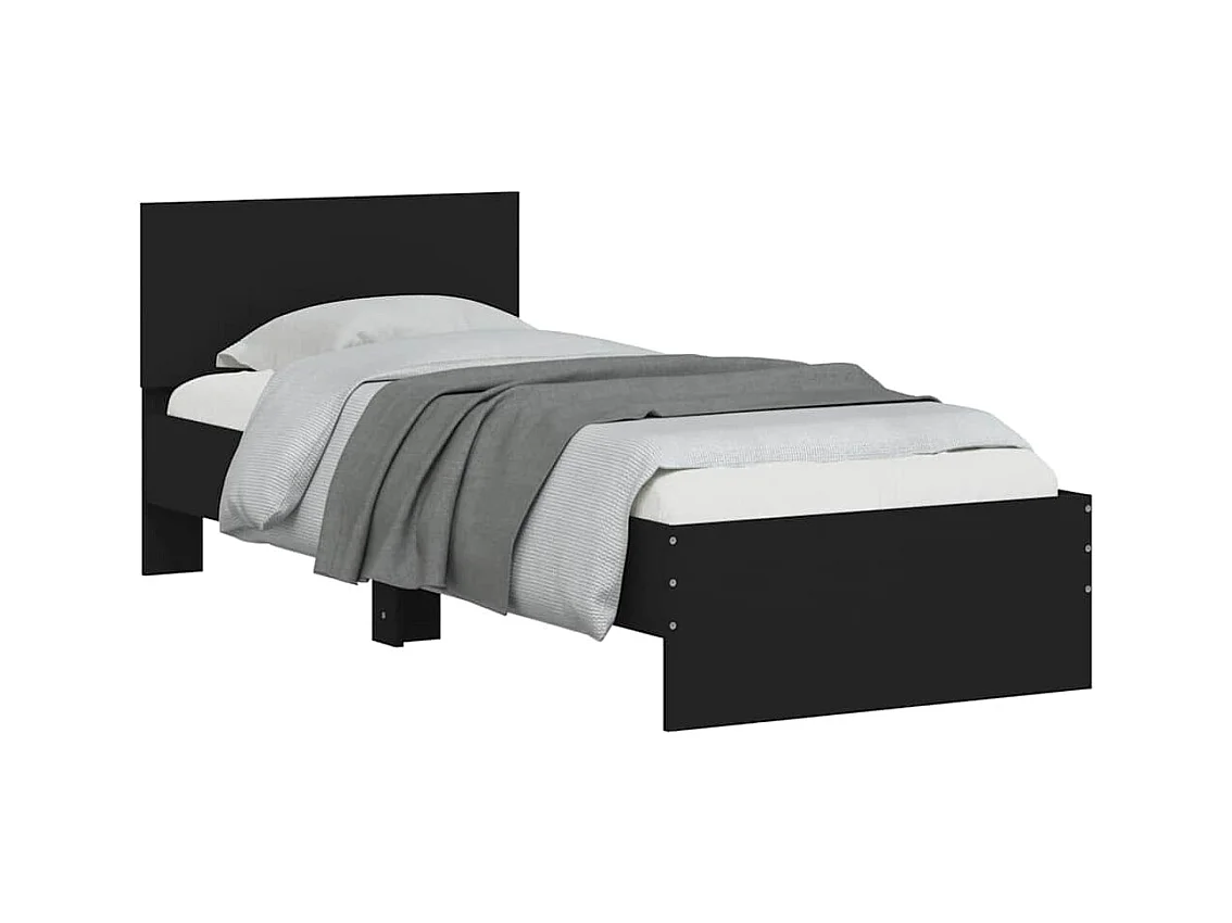 Lit simple | Lit adulte, enfant | Cadre de lit avec tête de lit noir 75x190 cm