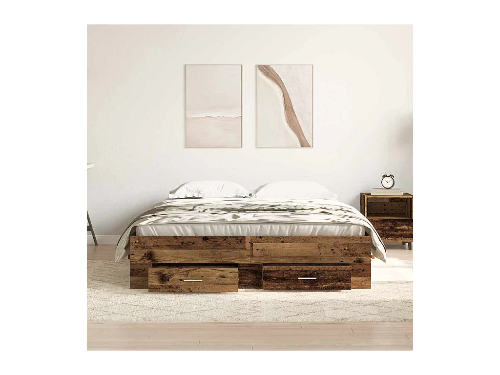 Lit double | Lit adulte | Cadre de lit avec tiroirs avec tiroir Bois ancien 135x190 cm