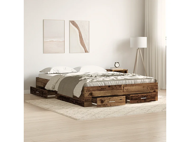 Lit double | Lit adulte | Cadre de lit avec tiroirs avec tiroir Bois ancien 135x190 cm