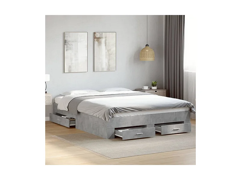 Lit double | Lit adulte | Cadre de lit avec tiroirs gris béton 140x200 cm