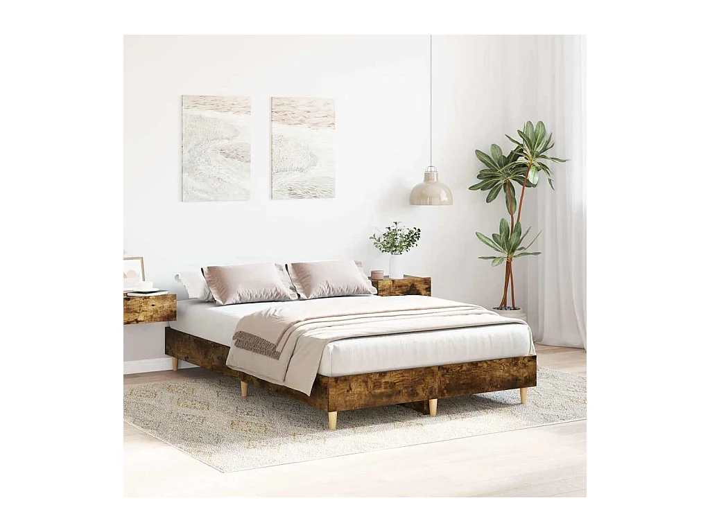Lit simple | Lit adulte, enfant | Cadre de lit chêne fumé 120x200 cm bois ingénierie
