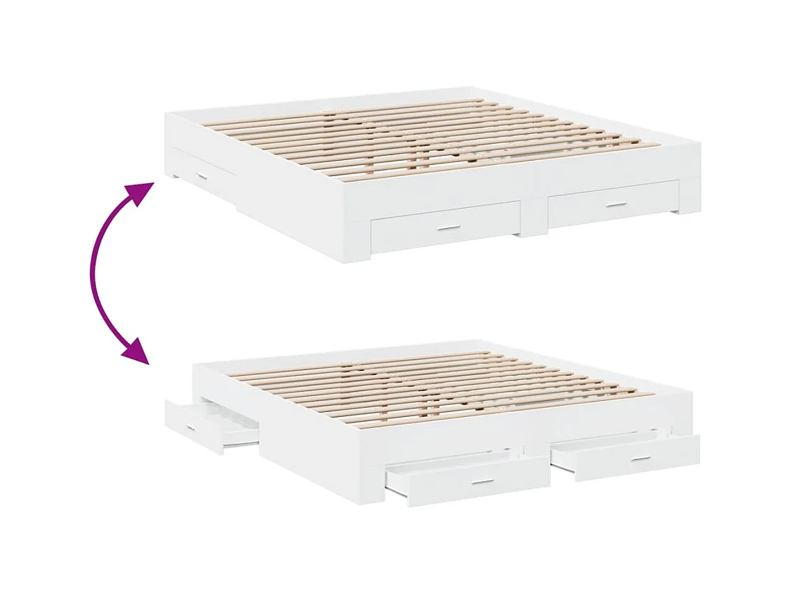 Lit double | Lit adulte | Cadre de lit avec tiroirs blanc 200x200 cm