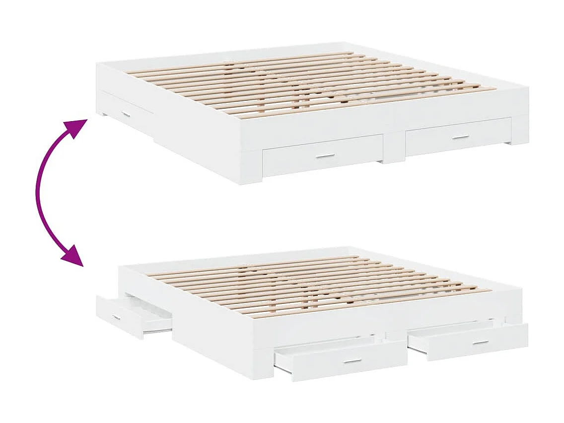 Lit double | Lit adulte | Cadre de lit avec tiroirs blanc 200x200 cm