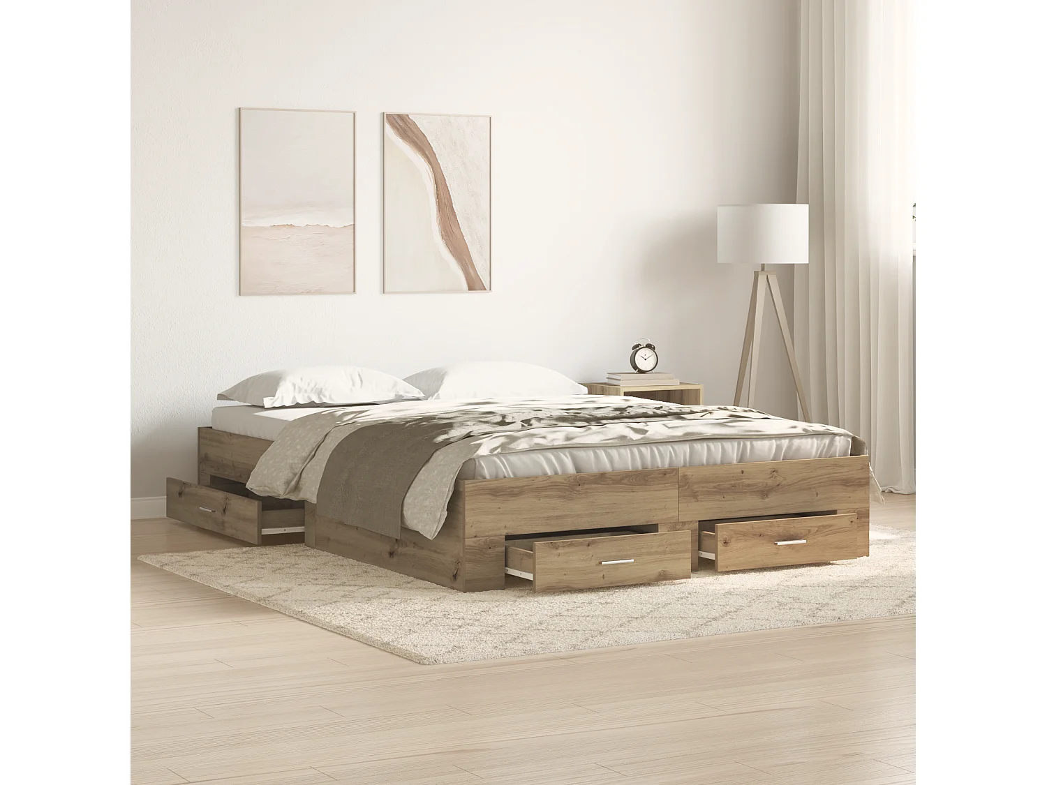 Lit double | Lit adulte | Cadre de lit avec tiroirs chêne artisanal 160x200 cm