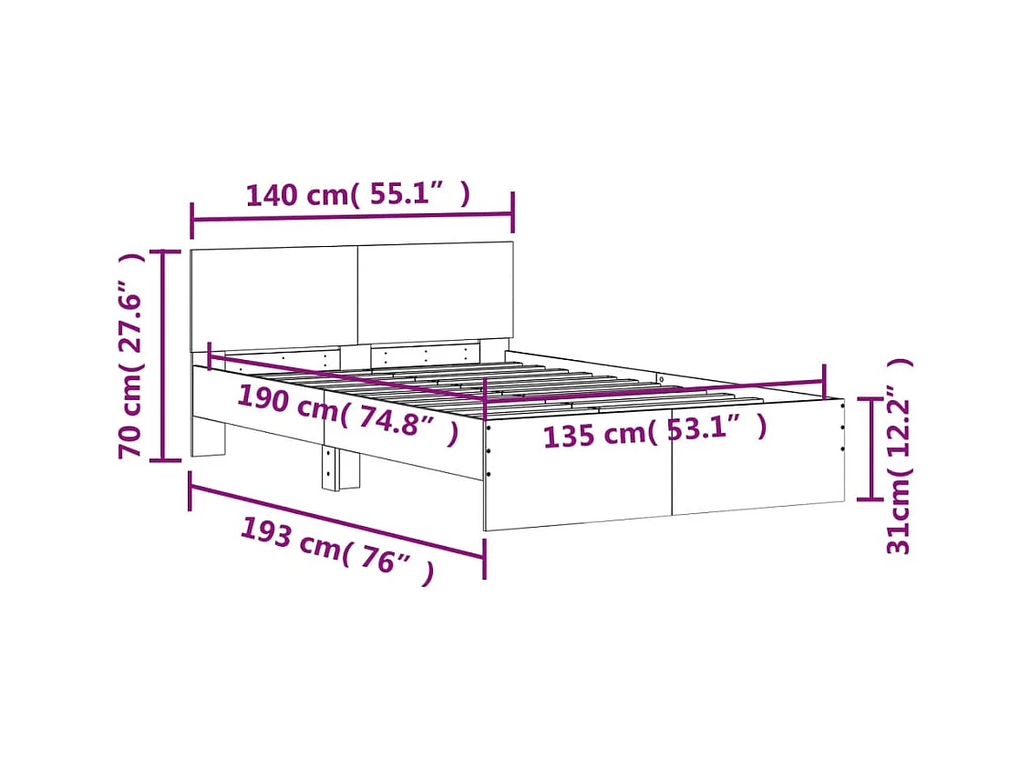 Lit double | Lit adulte | Cadre de lit chêne marron 135x190 cm