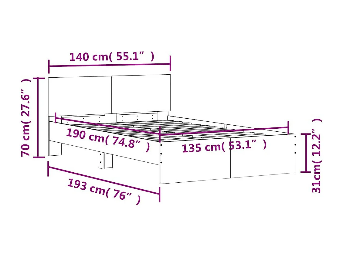 Lit double | Lit adulte | Cadre de lit chêne sonoma 135x190 cm