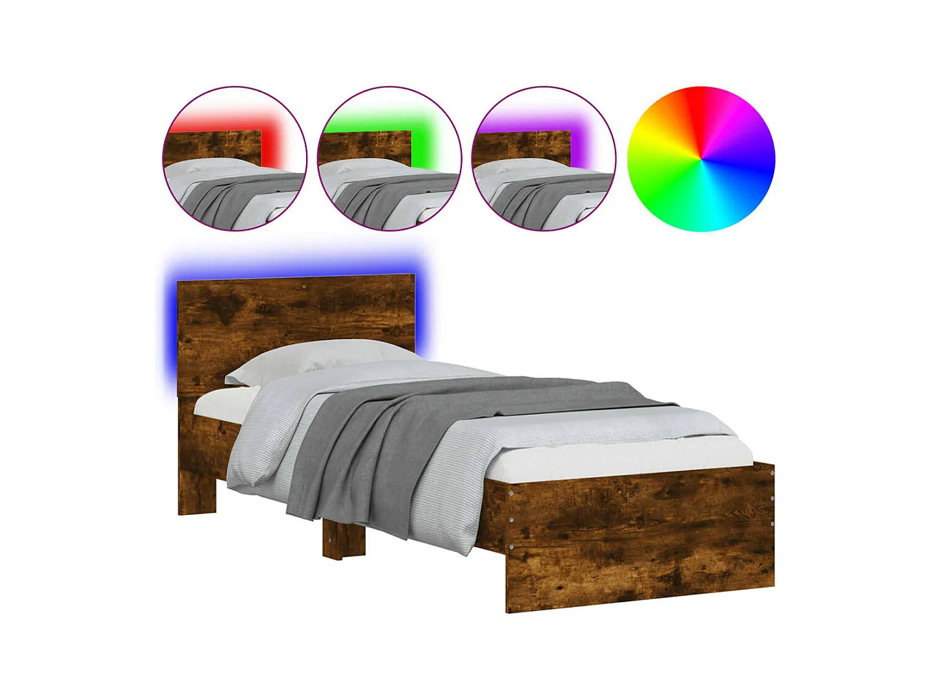 Lit simple | Lit adulte, enfant | Cadre de lit avec lumières LED 90x200 cm