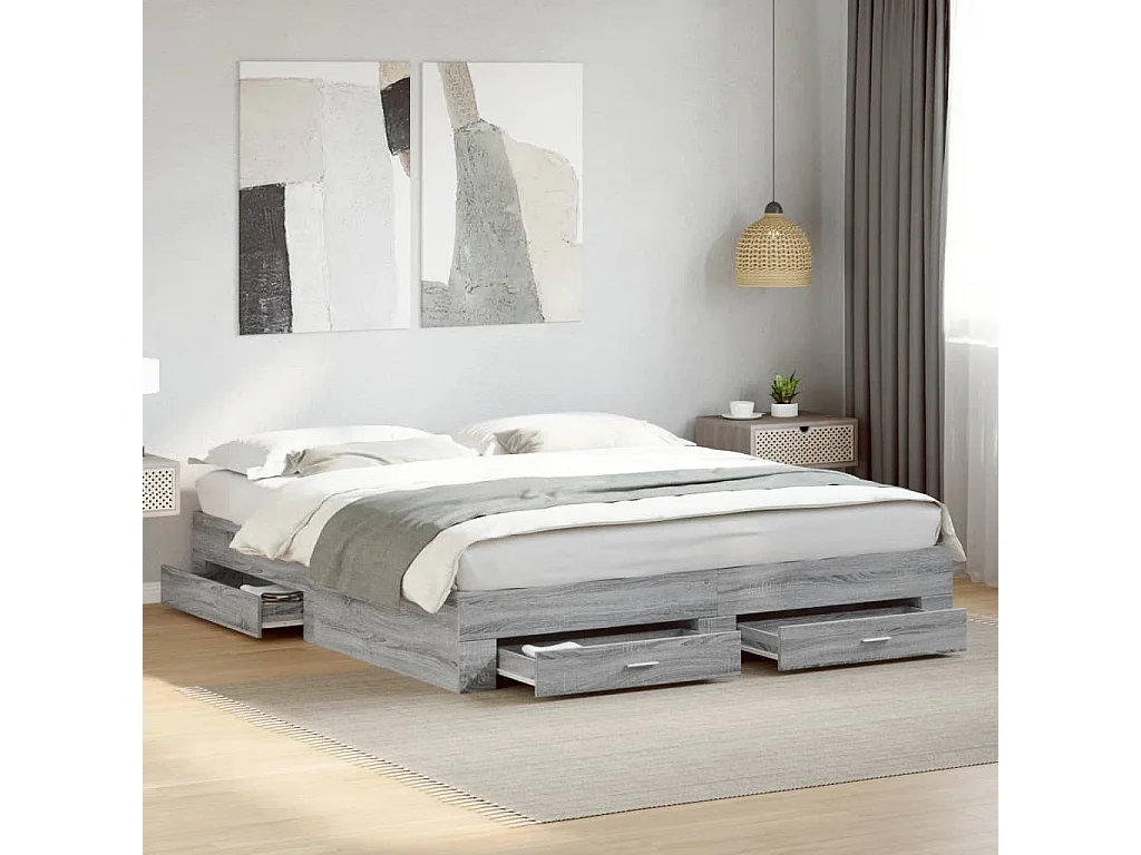 Lit double | Lit adulte | Cadre de lit avec tiroirs sonoma gris 180x200 cm
