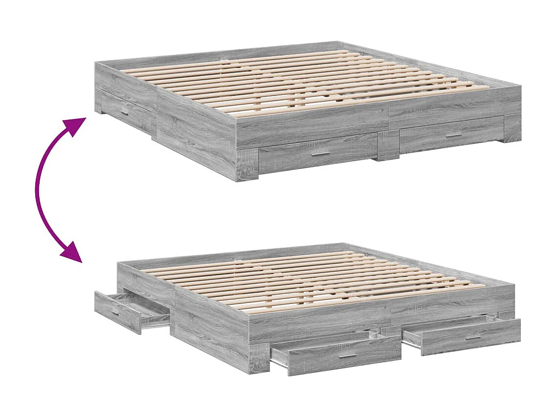 Lit double | Lit adulte | Cadre de lit avec tiroirs sonoma gris 180x200 cm
