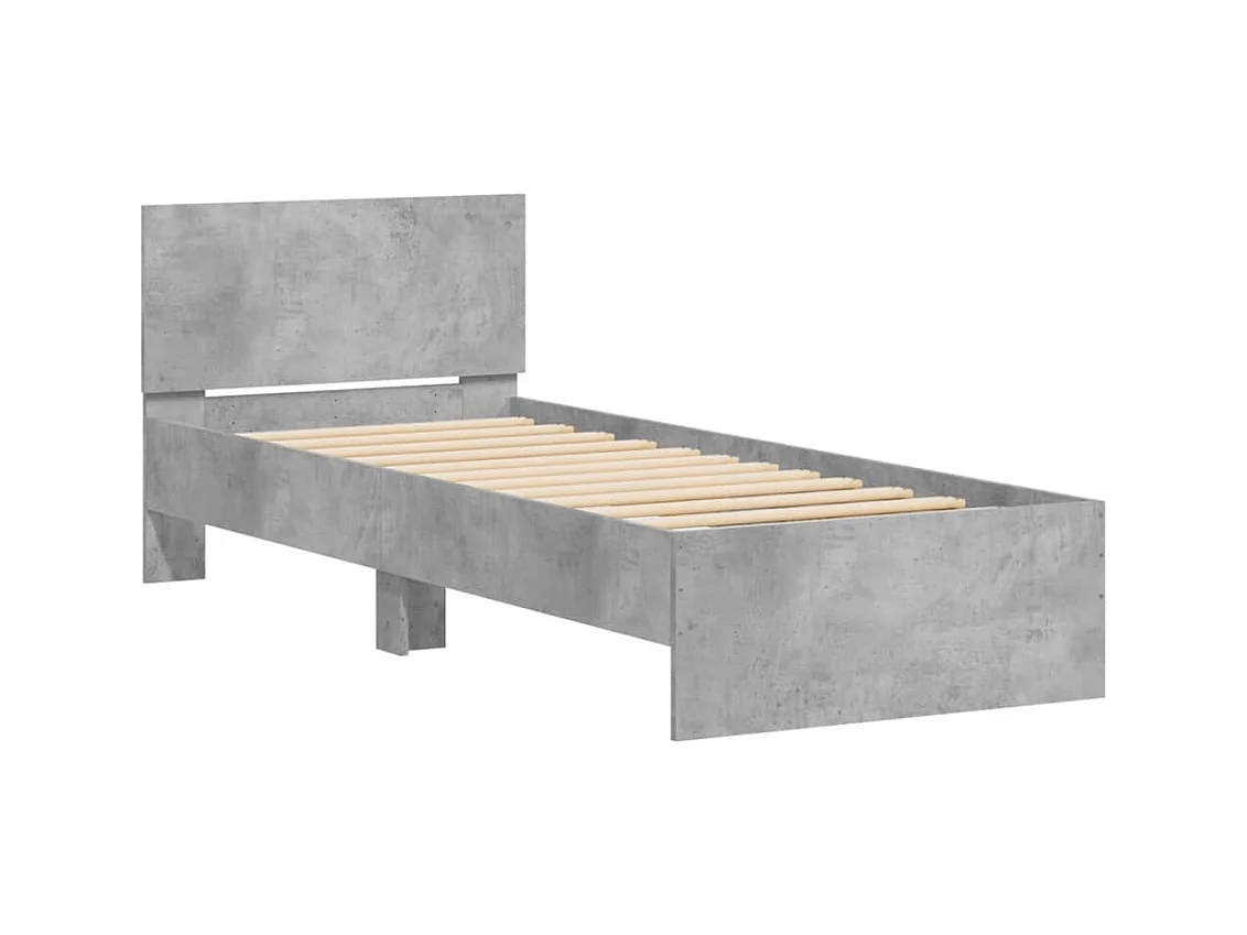 Lit simple | Lit adulte, enfant | Cadre de lit avec tête de lit gris béton 90x190 cm