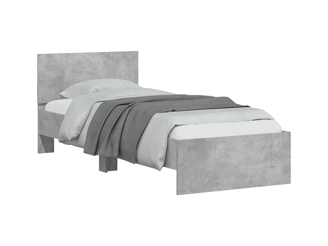 Lit simple | Lit adulte, enfant | Cadre de lit avec tête de lit gris béton 90x190 cm