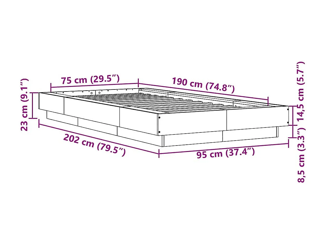 Lit simple | Lit adulte, enfant | Cadre de lit sonoma gris 75x190 cm