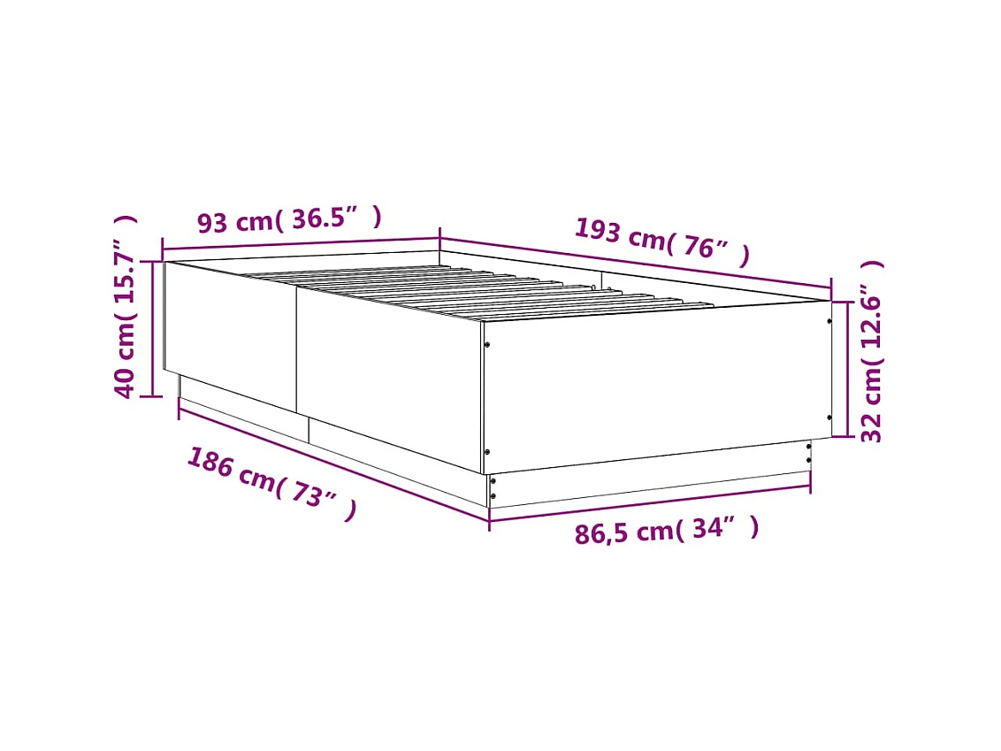 Lit simple | Lit adulte, enfant | Cadre de lit gris béton 90x190 cm